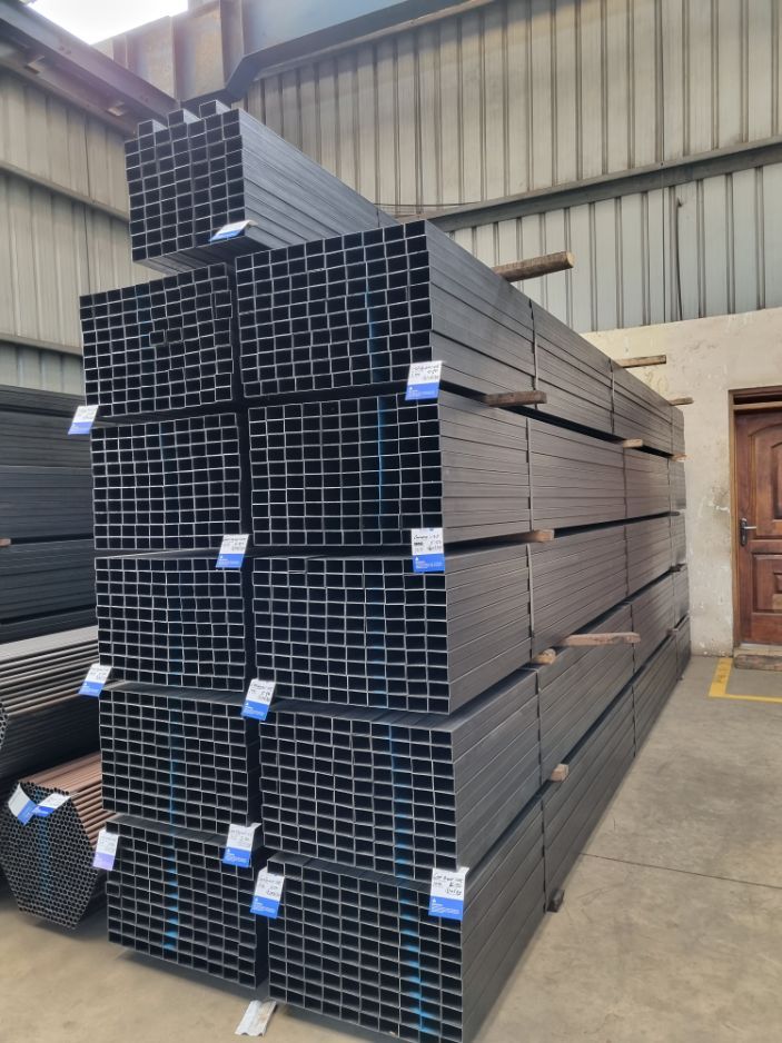 Stacked square tubes ready for dispatch